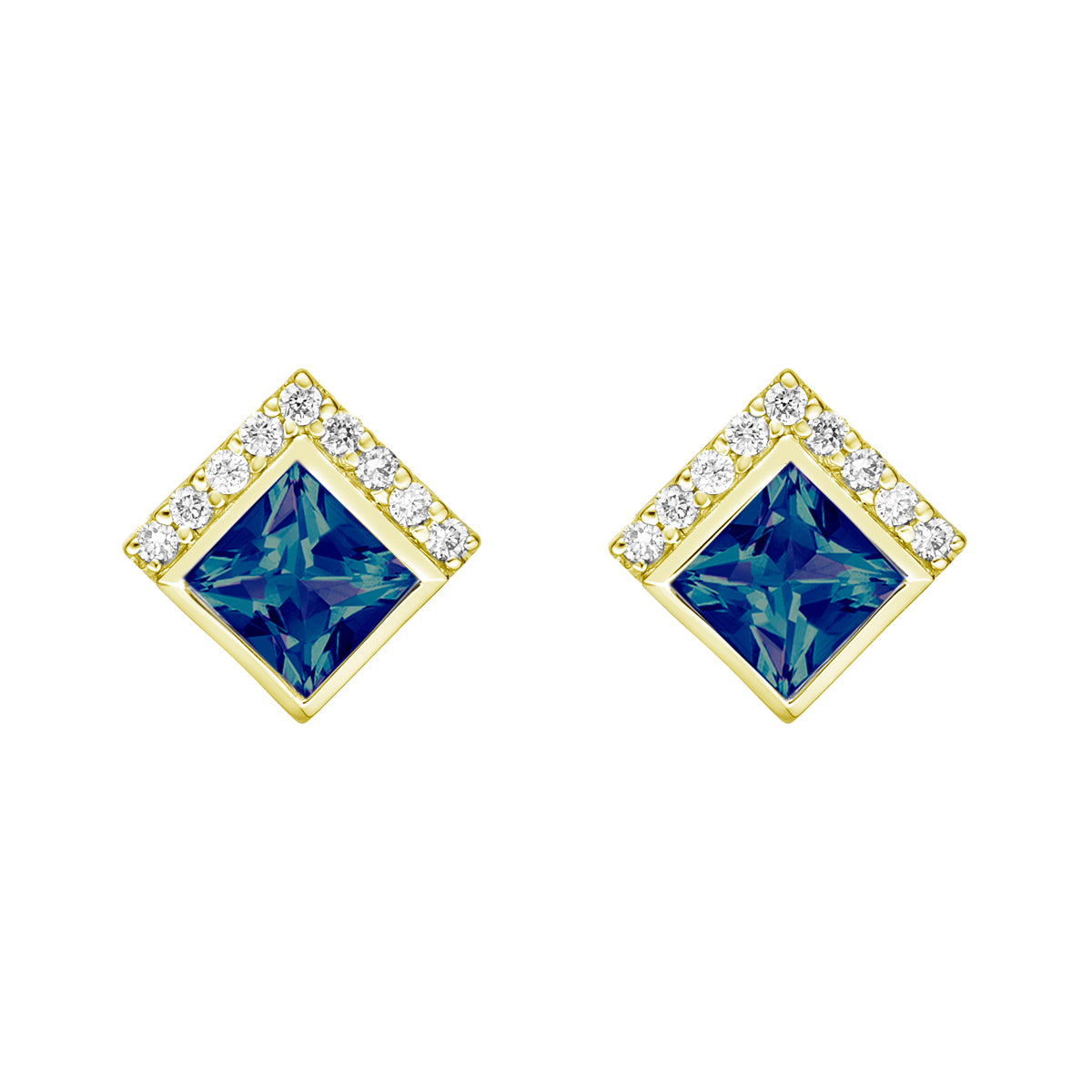 10K Yellow Gold Created Alexandrite Earrings with Diamonds