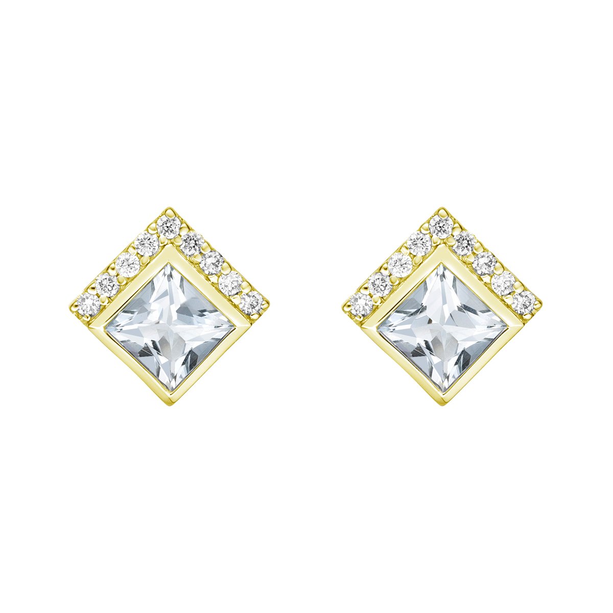 10K Yellow Gold Aquamarine Earrings with Diamond Accent