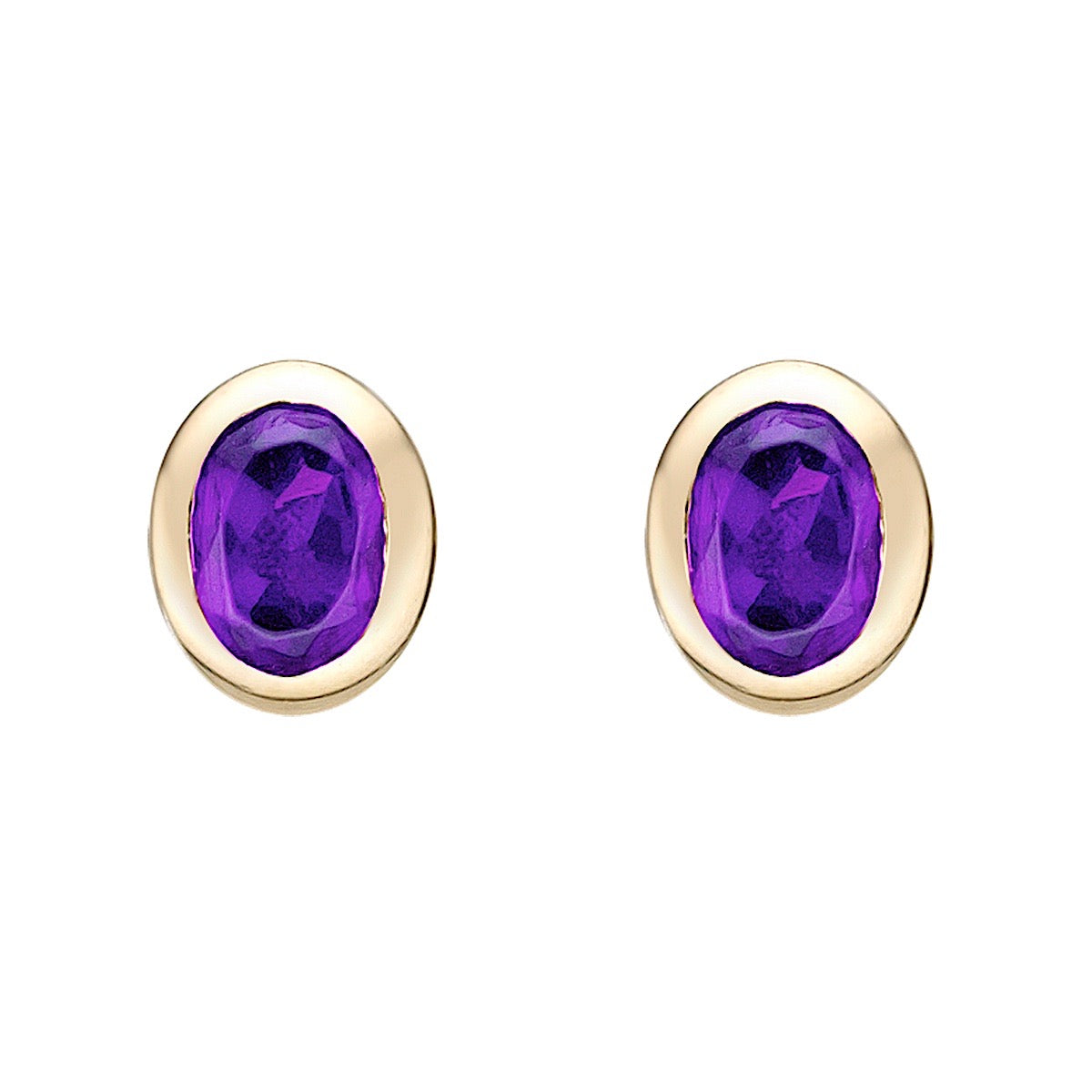 10K Yellow Gold Bezel-set Oval Amethyst Stud Earrings