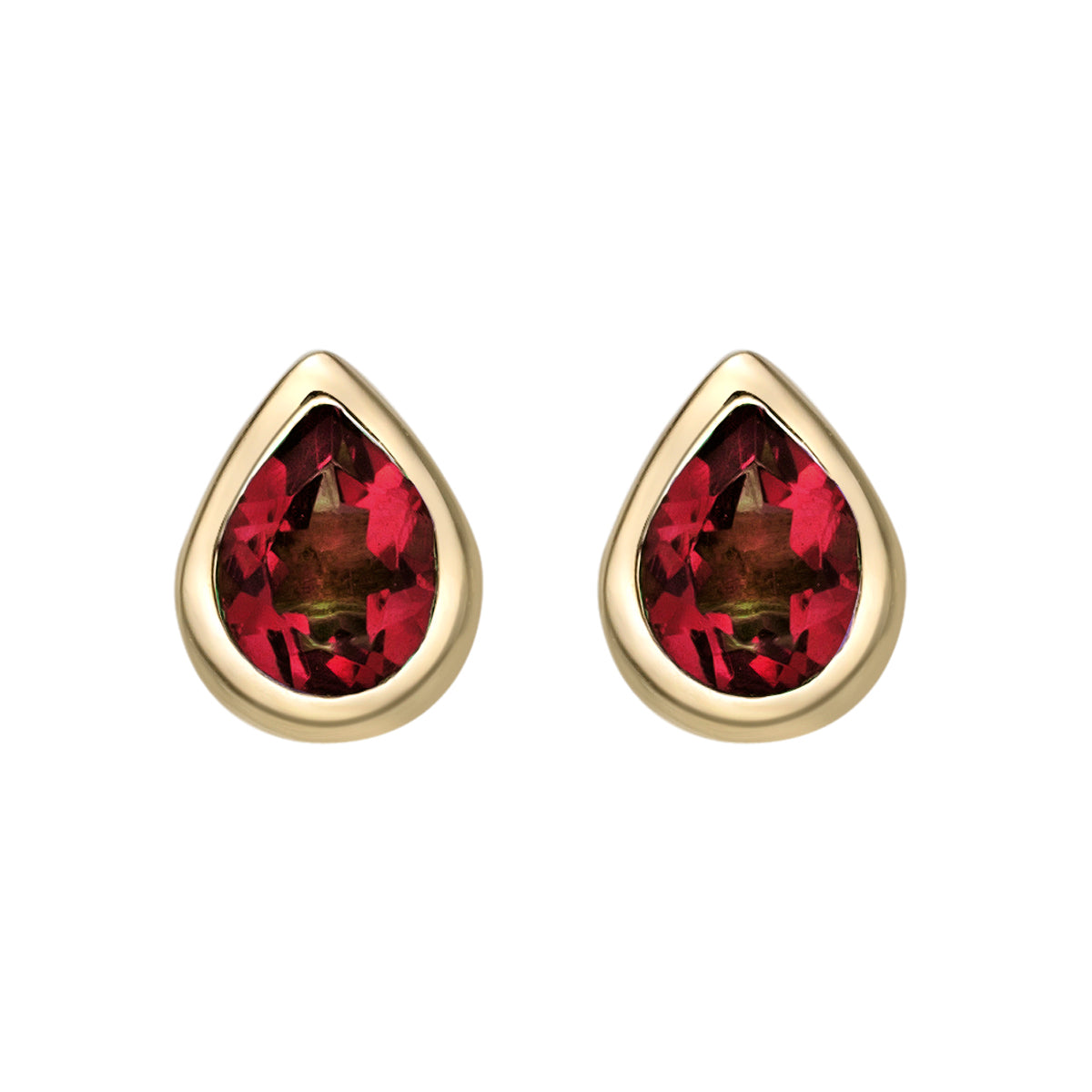 10K Yellow Gold Bezel-set Pear Garnet Stud Earrings