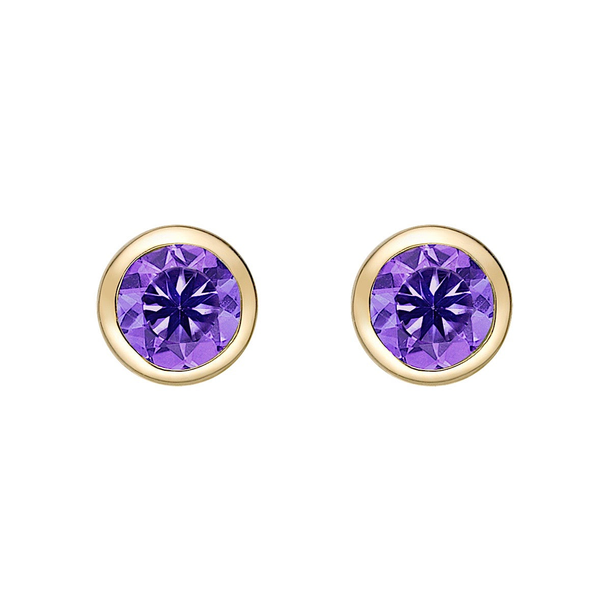 10K Yellow Gold Bezel-set Round Amethyst Stud Earrings