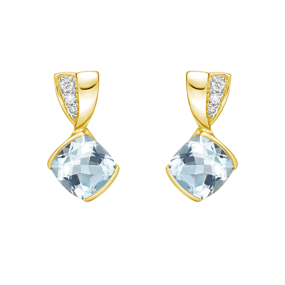 10K Yellow Gold Aquamarine &amp; Diamond Earrings