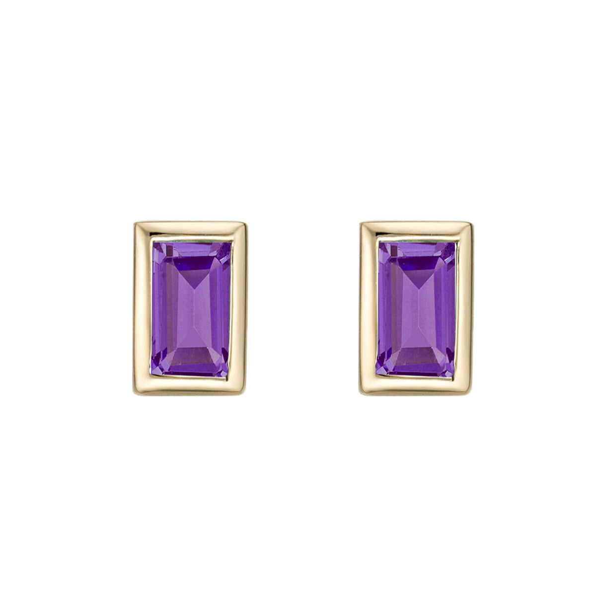 10K Yellow Gold Bezel-set Baguette Amethyst Stud Earrings