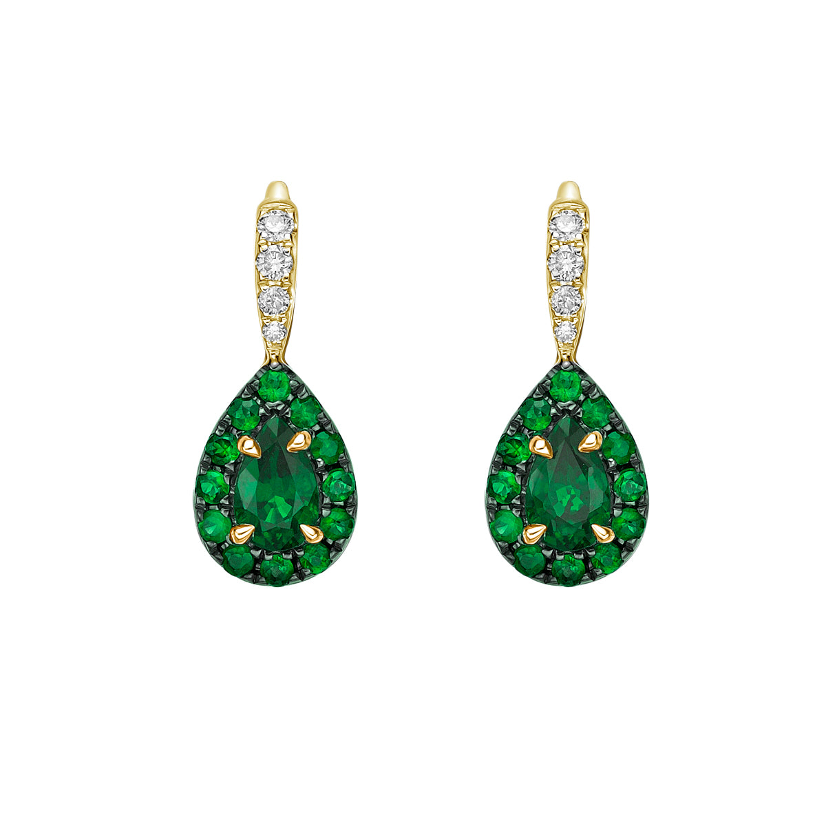 10K Yellow Gold Prong-set Emerald &amp; Diamond Earrings