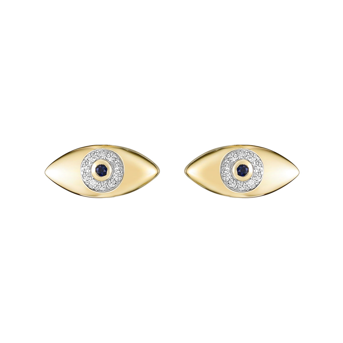 10K Yellow Gold Pave-set Blue Sapphire &amp; Diamond Evil Eye Earrings