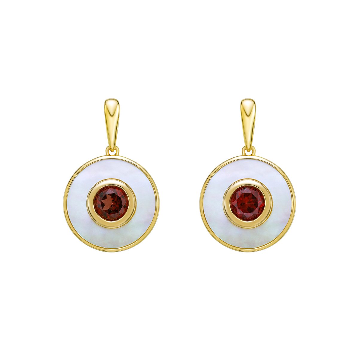 10K Yellow Gold Garnet and Mother of Pearl Earrings