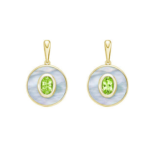 Pendientes de peridoto y nácar de oro amarillo de 10 quilates