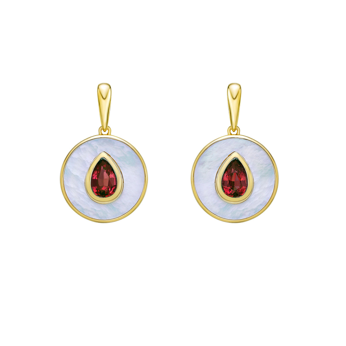 10K Yellow Gold Garnet and Mother of Pearl Earrings