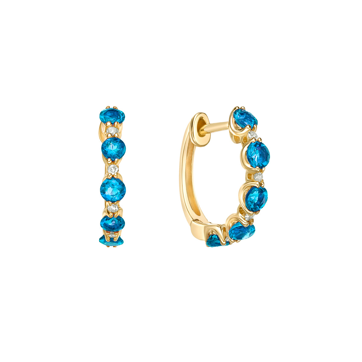 10K Yellow Gold Prong-set Blue Topaz &amp; Diamond Hoop Earrings