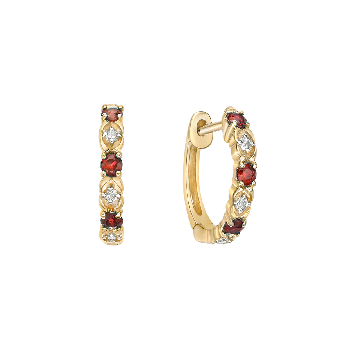 10K Yellow Gold Classic Ruby &amp; Diamond Hoop Earrings