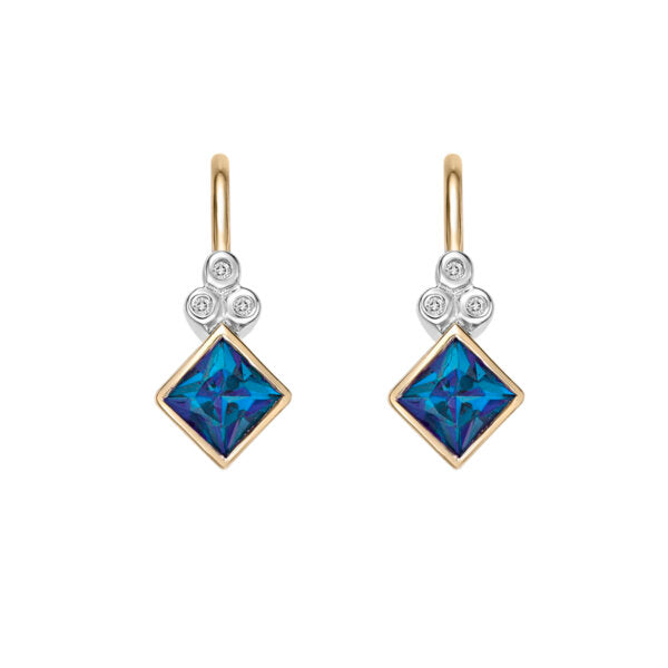 10K Yellow Gold Created Alexandrite and Diamond Lever Back Earrings