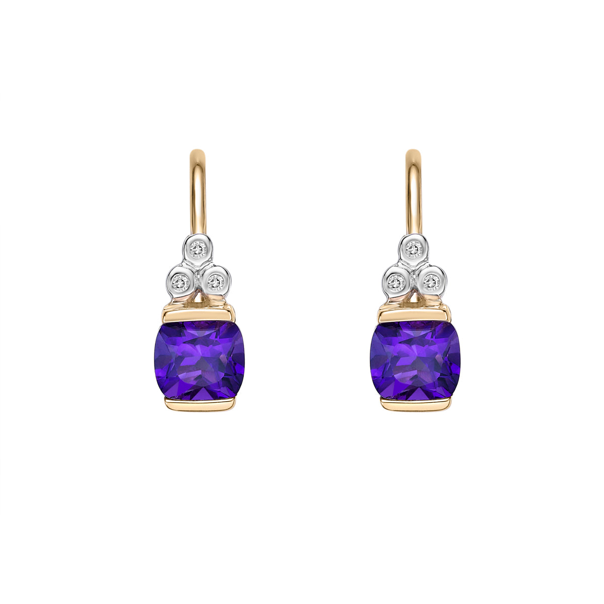 10K Yellow Gold Half channel-set Amethyst Earrings with Diamond Accent