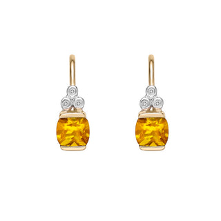 Aretes de oro amarillo de 10 quilates con citrino de 4 mm y diamantes de 0,02 quilates