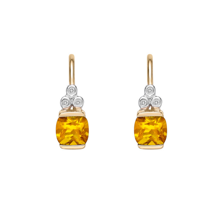 10K Yellow Gold 4mm Citrine and 0.02cttw Diamond Earrings