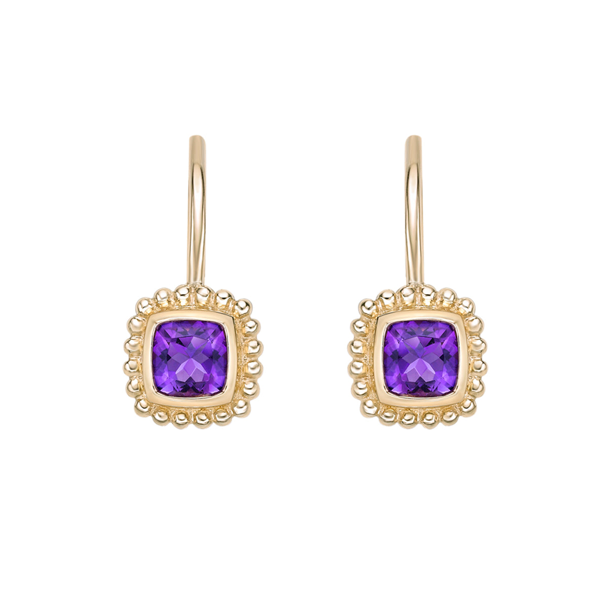 10K Yellow Gold Bezel-set Amethyst Earrings