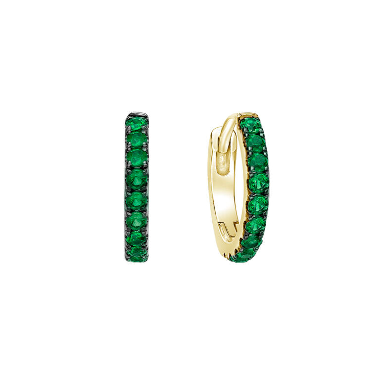 10K Yellow Gold 0.20cttw Emerald Hoop / Huggie / Hinged Earrings