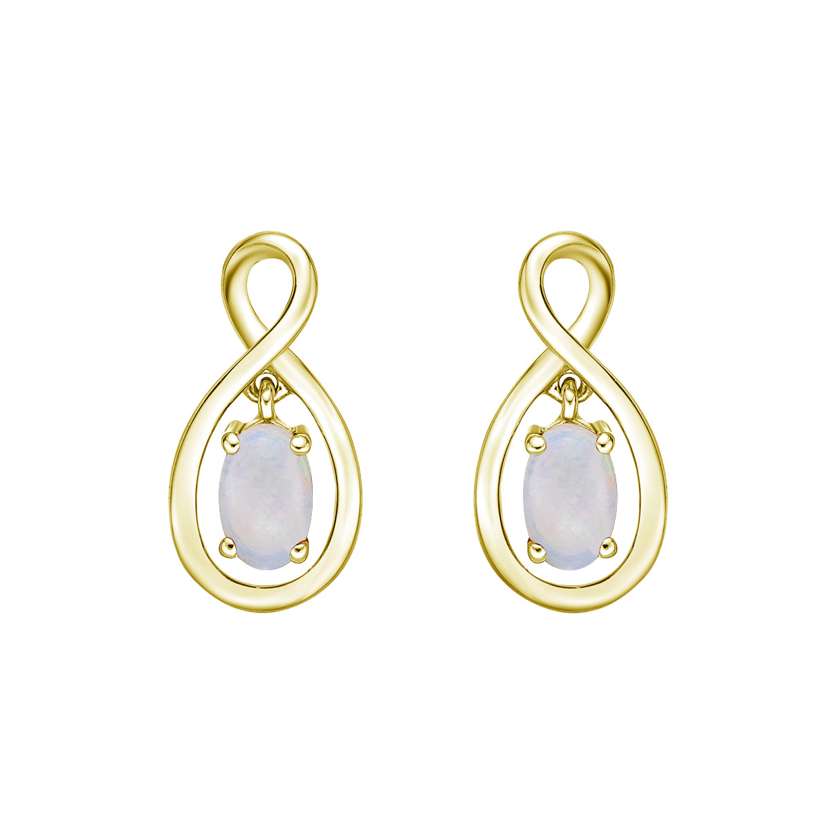 10K Yellow Gold Infinity Earrings with White Opal