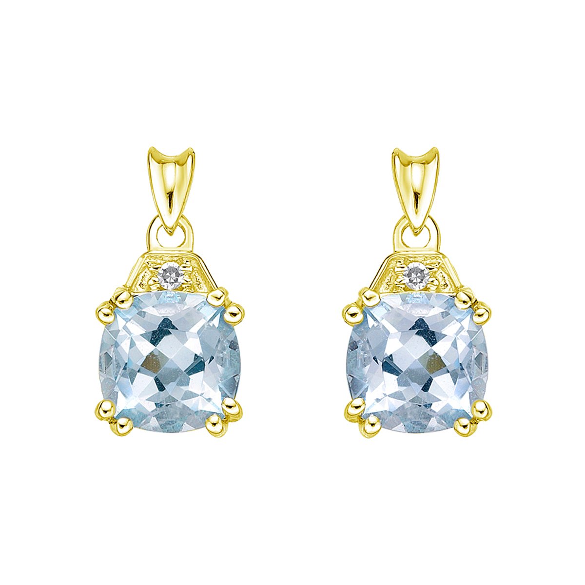 10K Yellow Gold Prong-set Aquamarine Earrings with Diamond Accent