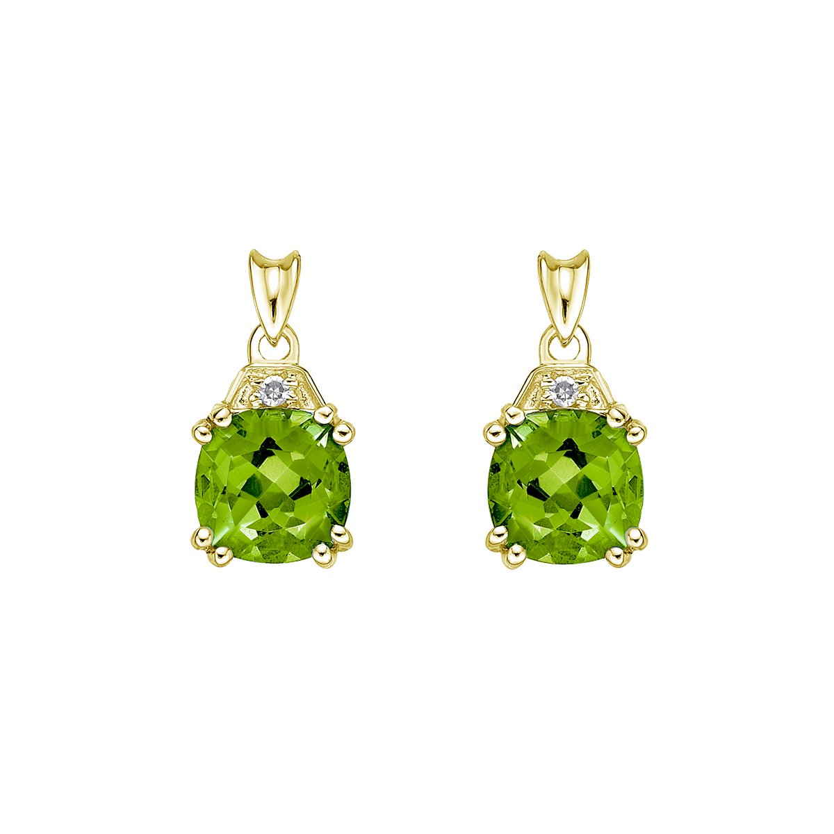 10K Yellow Gold Prong-set Peridot Earrings with Diamond Accent