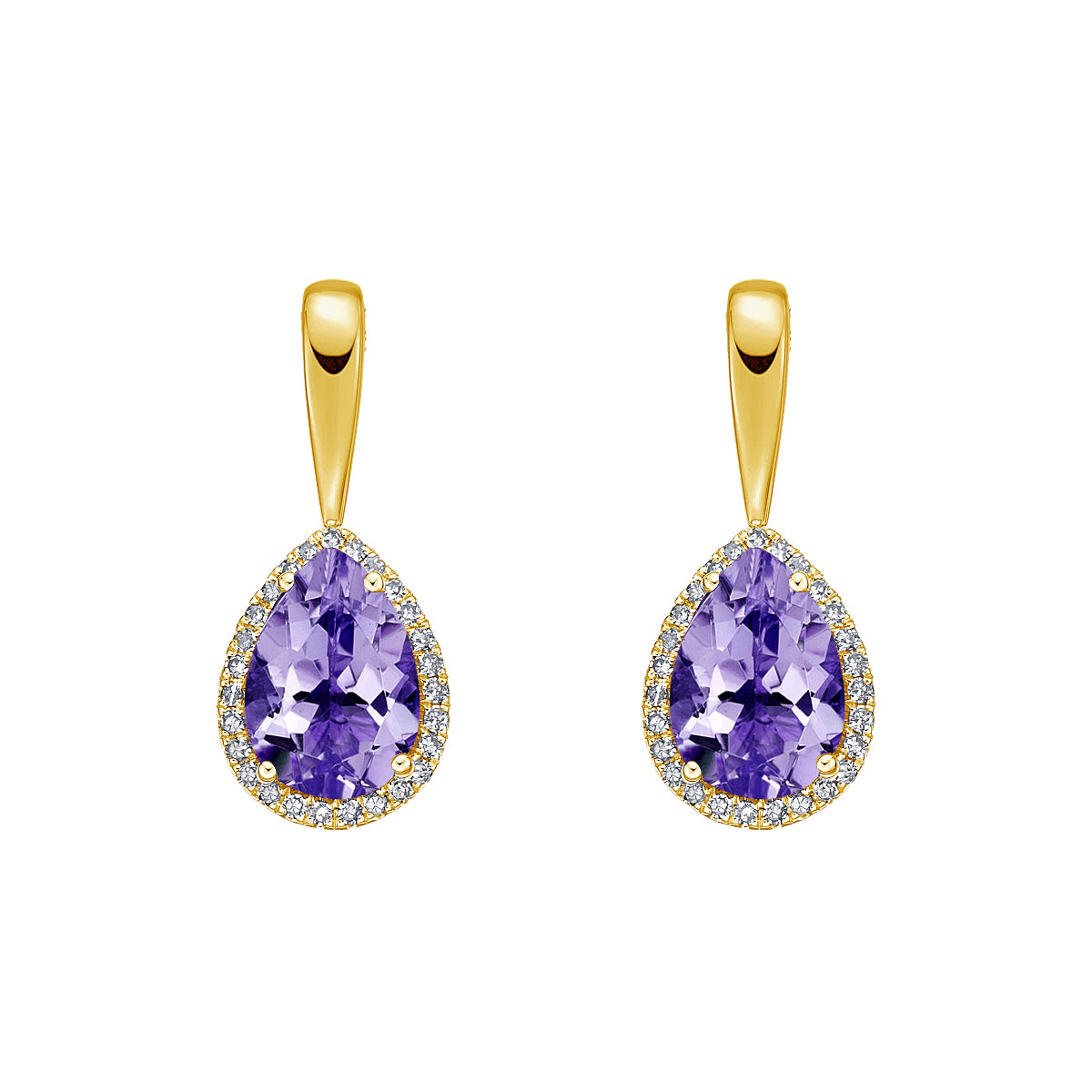 10K Yellow Gold Amethyst Earrings with Diamond Halo