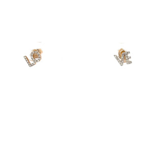 14K Yellow Gold 0.109cttw Diamond Love Earrings