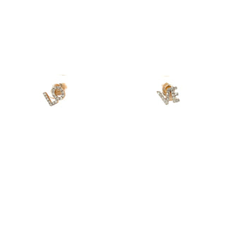 14K Yellow Gold 0.109cttw Diamond Love Earrings