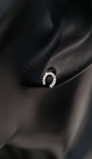 14K White Gold 0.06 cttw Diamond Horseshoe Earrings