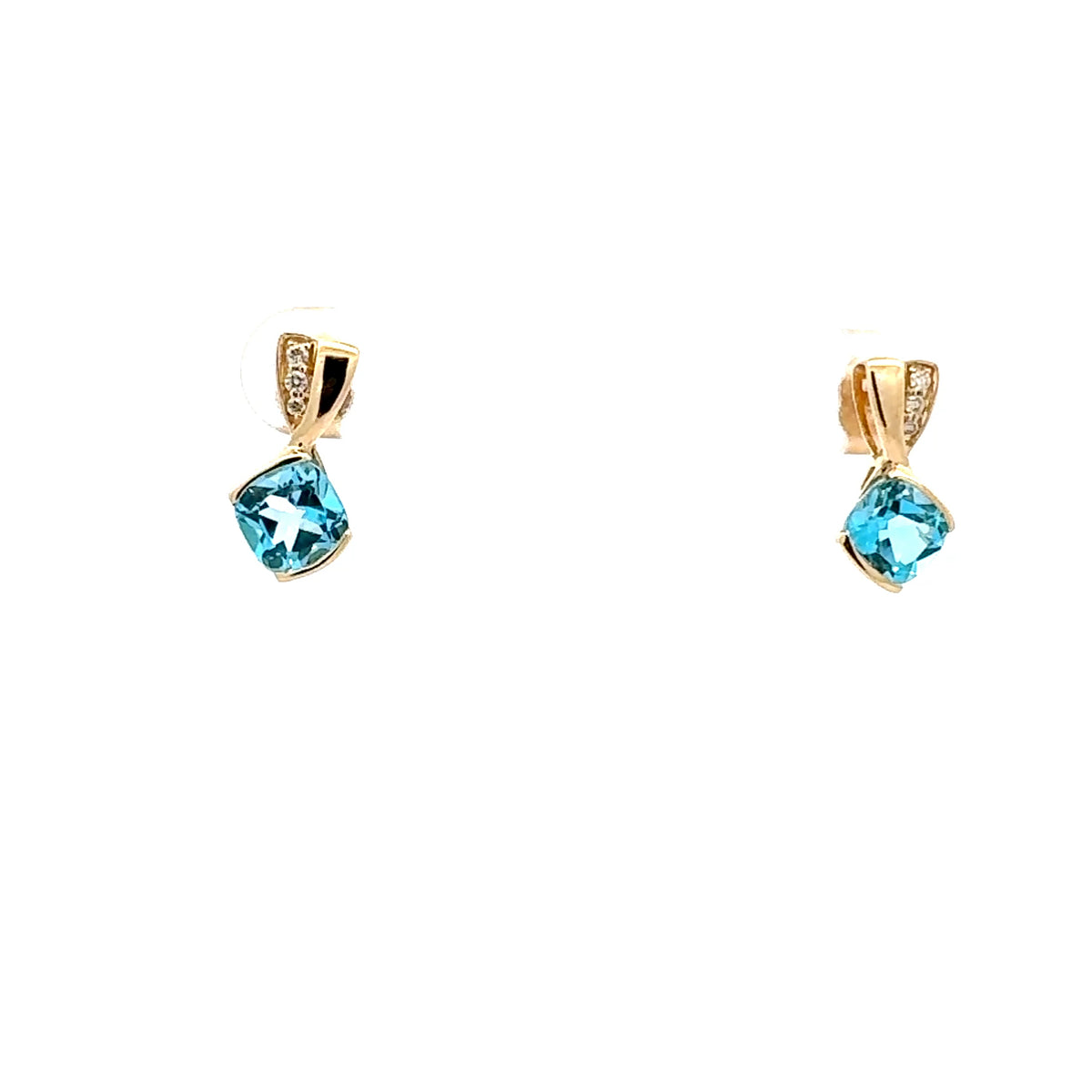 10K Yellow Gold Swiss Blue Topaz and Diamond Earrings