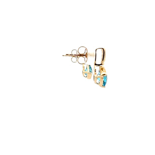 10K Yellow Gold Swiss Blue Topaz and Diamond Earrings