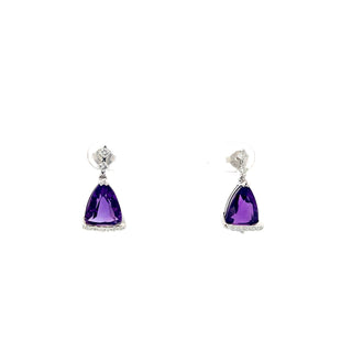 10K White Gold Amethyst and Canadian Maple Leaf Diamond Earrings