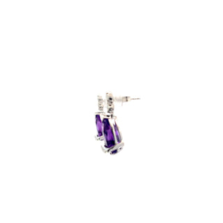 10K White Gold Amethyst and Canadian Maple Leaf Diamond Earrings