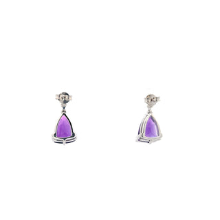 10K White Gold Amethyst and Canadian Maple Leaf Diamond Earrings
