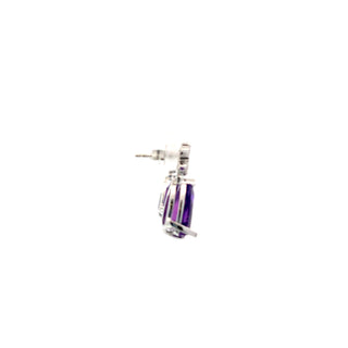 10K White Gold Amethyst and Canadian Maple Leaf Diamond Earrings