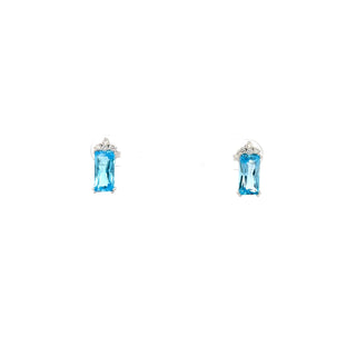 Tracking -14K White Gold Blue Topaz Radiant and Canadian Diamond Earring