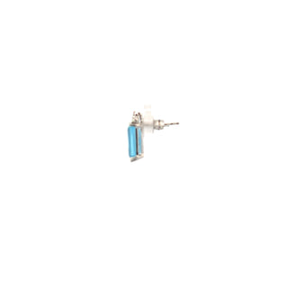 Tracking -14K White Gold Blue Topaz Radiant and Canadian Diamond Earring