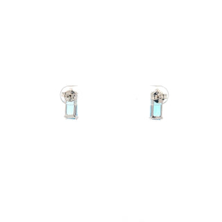 Tracking -14K White Gold Blue Topaz Radiant and Canadian Diamond Earring