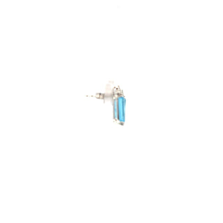 Tracking -14K White Gold Blue Topaz Radiant and Canadian Diamond Earring