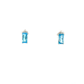 Tracking -14K White Gold Blue Topaz Radiant and Canadian Diamond Earring