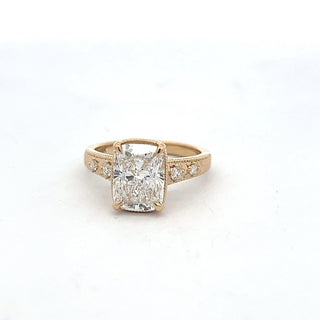 14K Yellow Gold 3.2cttw Cushion Cut Lab Grown Diamond Ring
