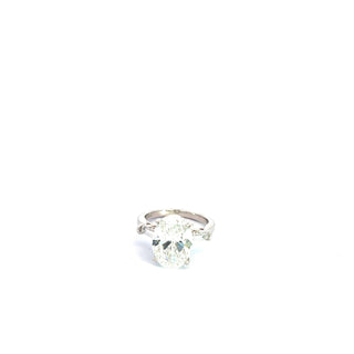 Platinum 5.5cttw Oval Lab Grown Diamond Ring with 3 stone Hidden Halo