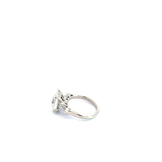 Platinum 5.5cttw Oval Lab Grown Diamond Ring with 3 stone Hidden Halo