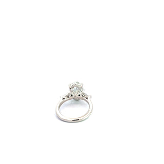 Platinum 5.5cttw Oval Lab Grown Diamond Ring with 3 stone Hidden Halo
