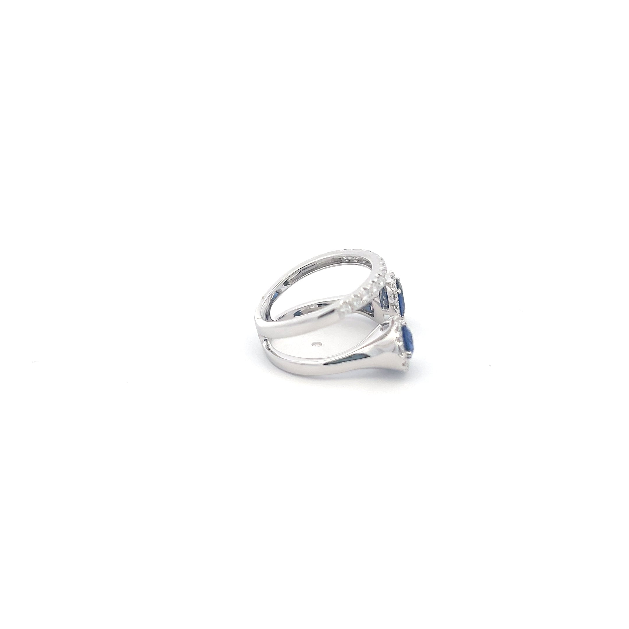 14K White Gold cttw Blue Sapphire and White Diamond Ring