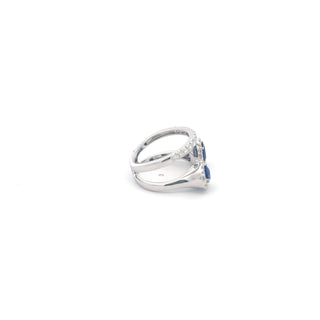 14K White Gold 1.49 cttw Blue Sapphire and White Diamond Ring