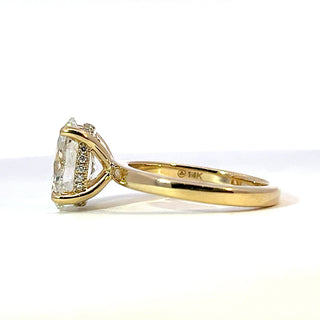 14K Yellow Gold 3.09Cttw Lab Grown Oval Cut Diamond Engagement Ring With Hidden Halo
