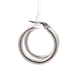 10K White Gold 3mm Tube  Hoop Earrings Large