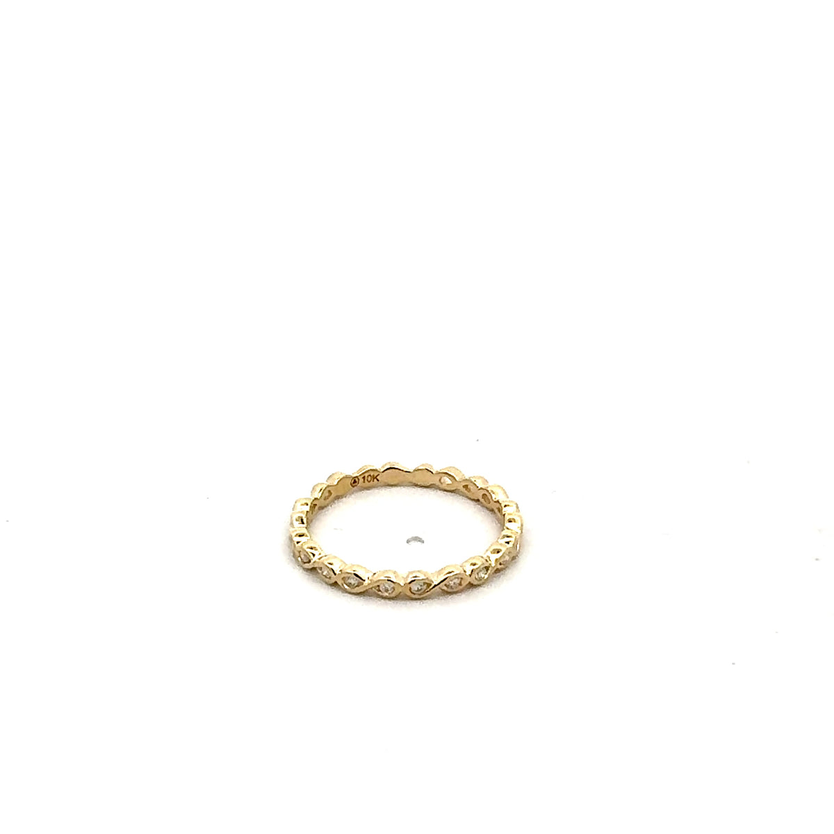 Anillo de oro blanco y amarillo de 10 quilates con diamantes de 0,04 quilates, doble círculo/eternidad/infinito, tamaño 6,5