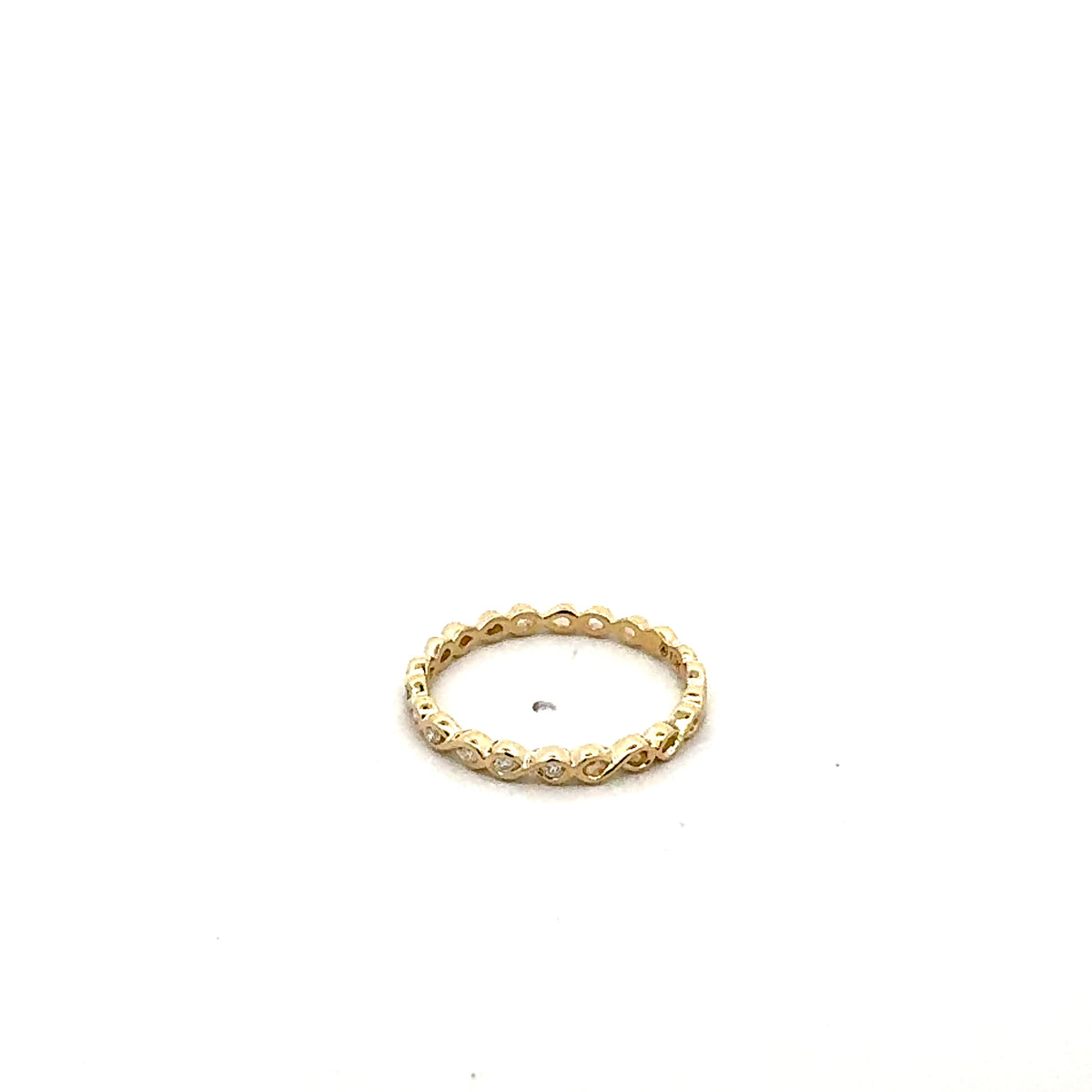 Anillo de oro blanco y amarillo de 10 quilates con diamantes de 0,04 quilates, doble círculo/eternidad/infinito, tamaño 6,5