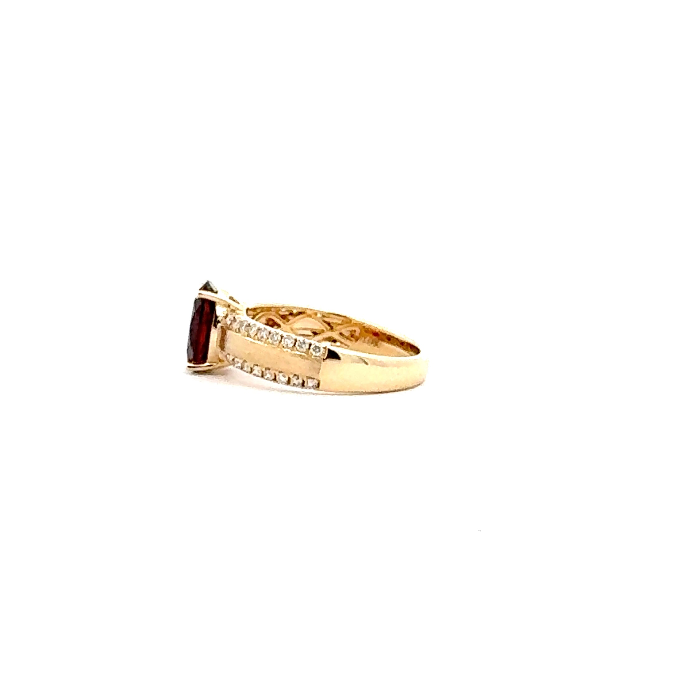 10K Yellow Gold Garnet and Diamond Brushed Ring - 4