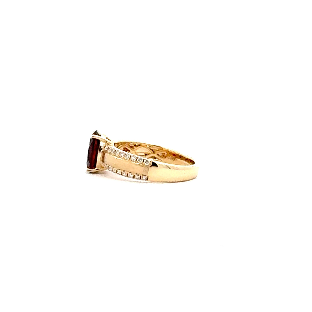 10K Yellow Gold Garnet and Diamond Brushed Ring